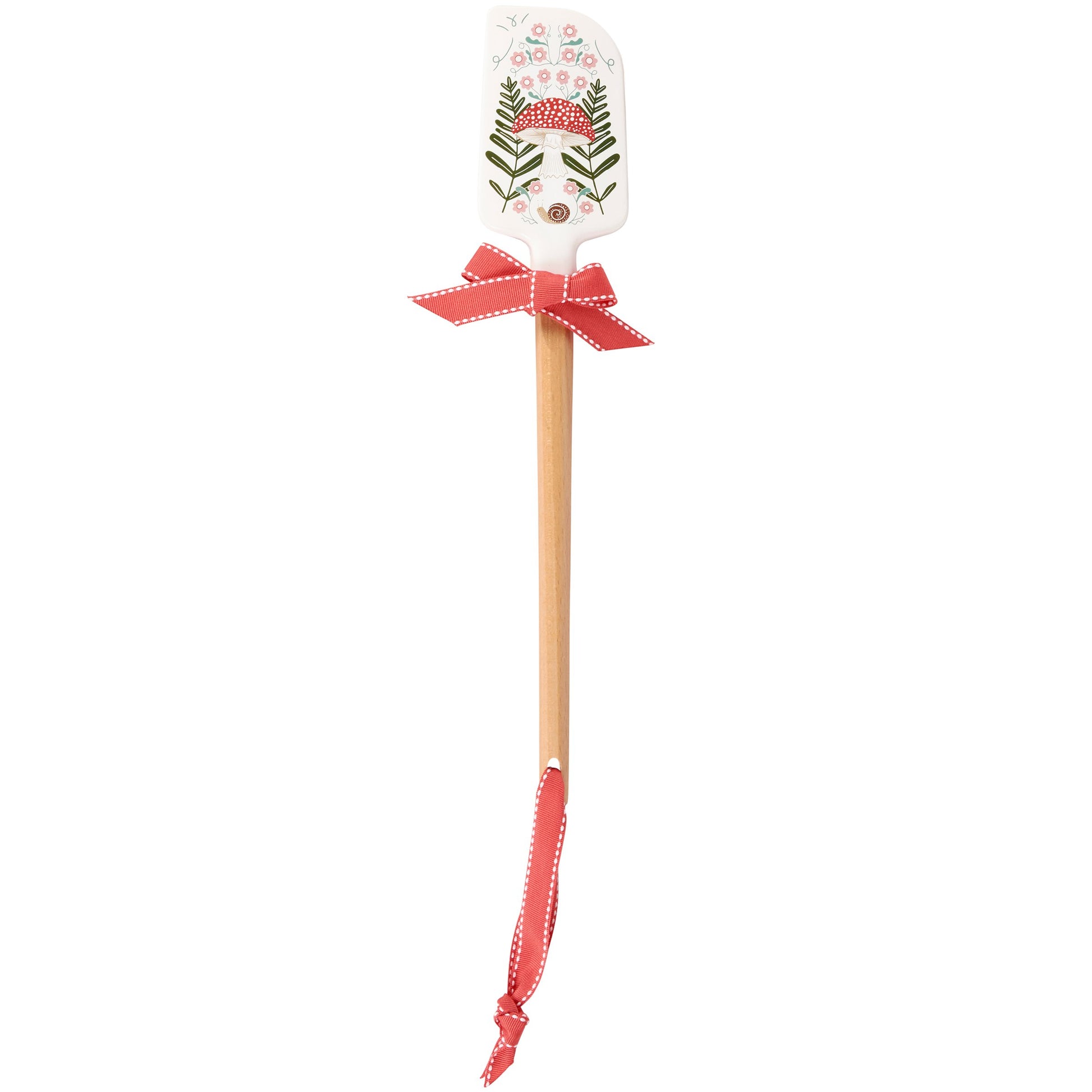 Decorative spatula with a festive mushroom design on a white background