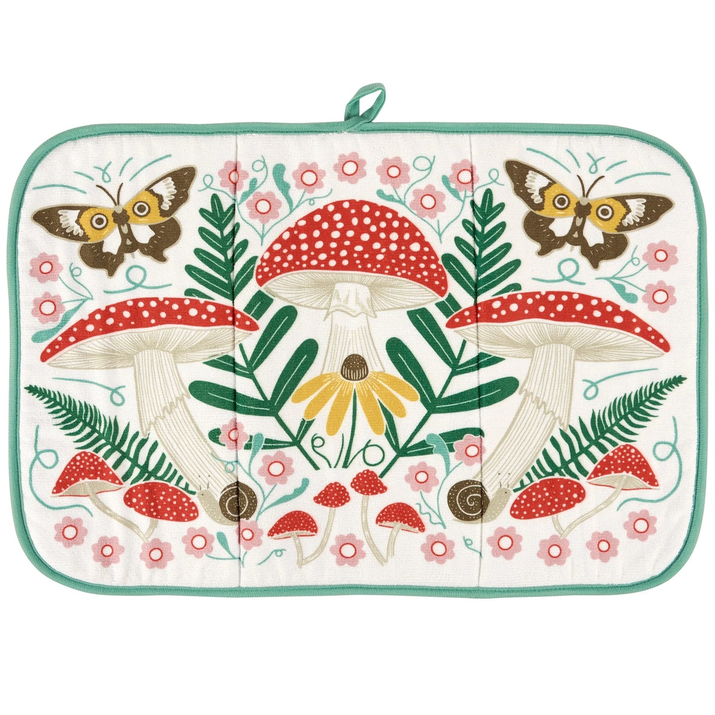 Mushroom Art Ultra-Absorbent Drying Mat | Rustic Nature-themed Dish Drainer Pad | 21" x 14"