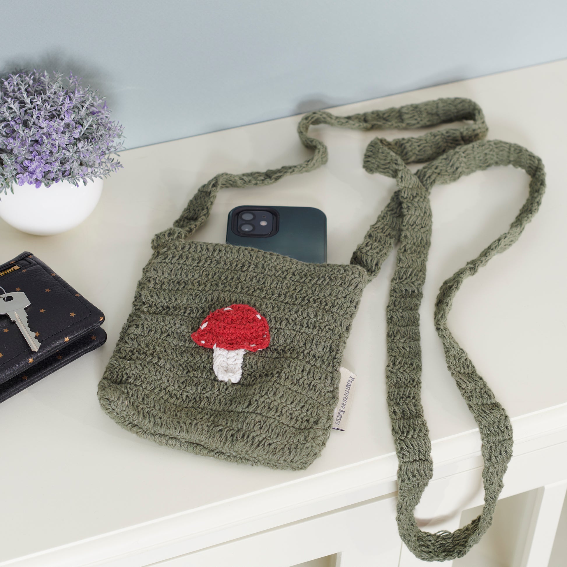 Mushroom Crossbody Bag | Cotton Shoulder Sling Handbag | 6" x 8"