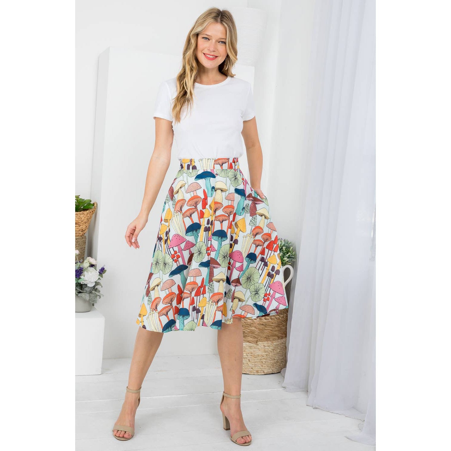 Mushroom Print Skirt | Women‘s Midi Printed Fashion Skirt (S-XL)