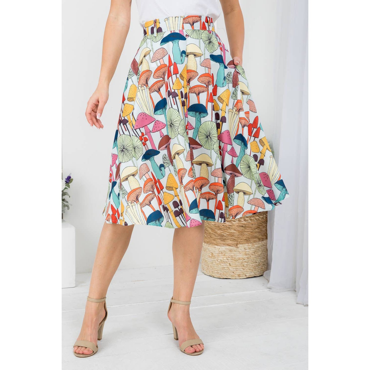 Mushroom Print Skirt | Women‘s Midi Printed Fashion Skirt (S-XL)