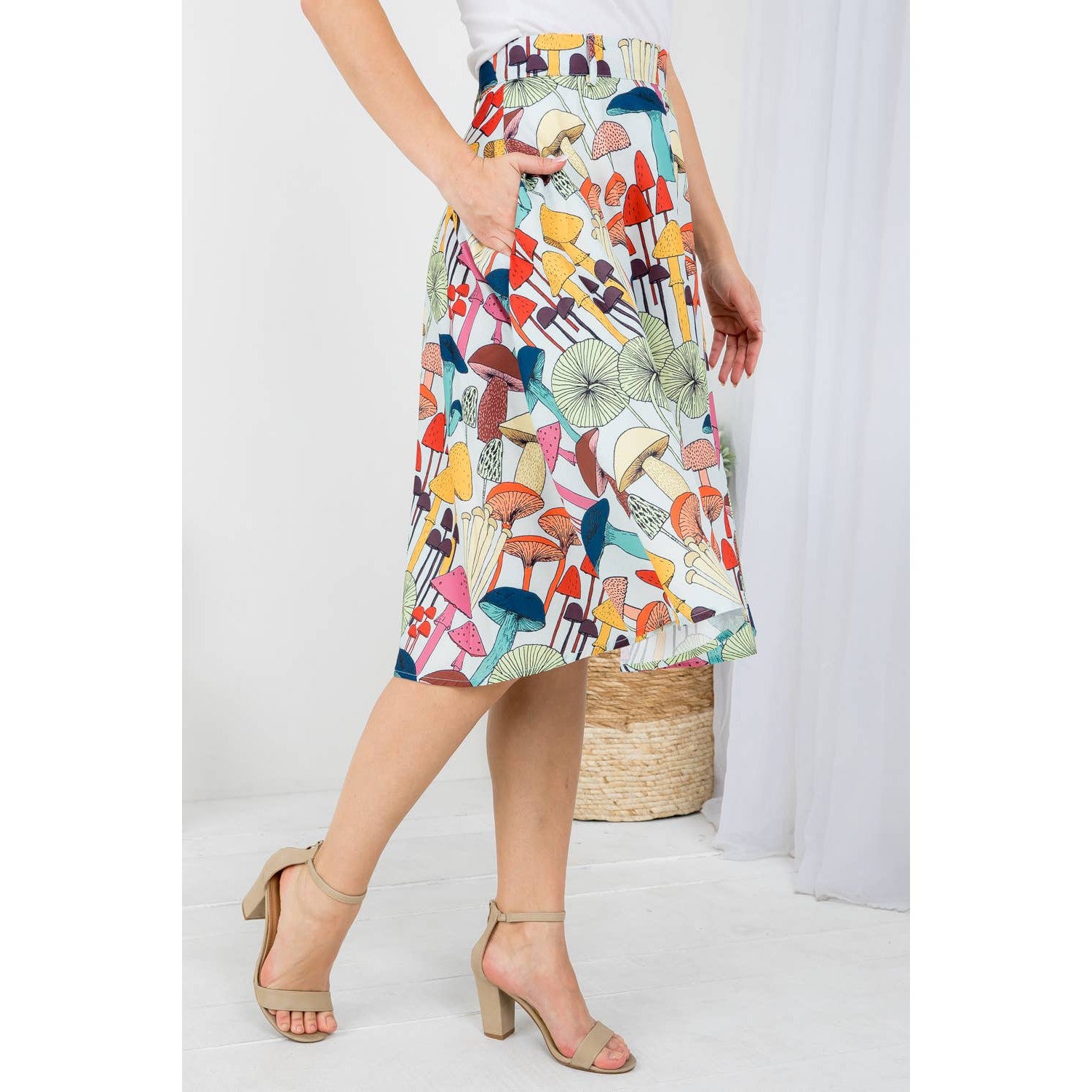 Mushroom Print Skirt | Women‘s Midi Printed Fashion Skirt (S-XL)