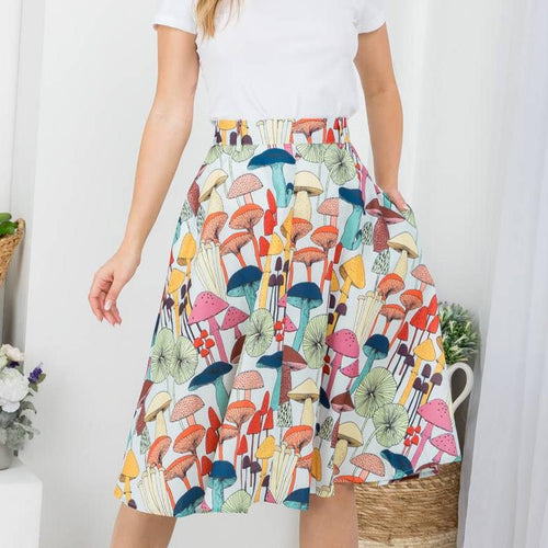 Mushroom Print Skirt | Women‘s Midi Printed Fashion Skirt (S-XL)