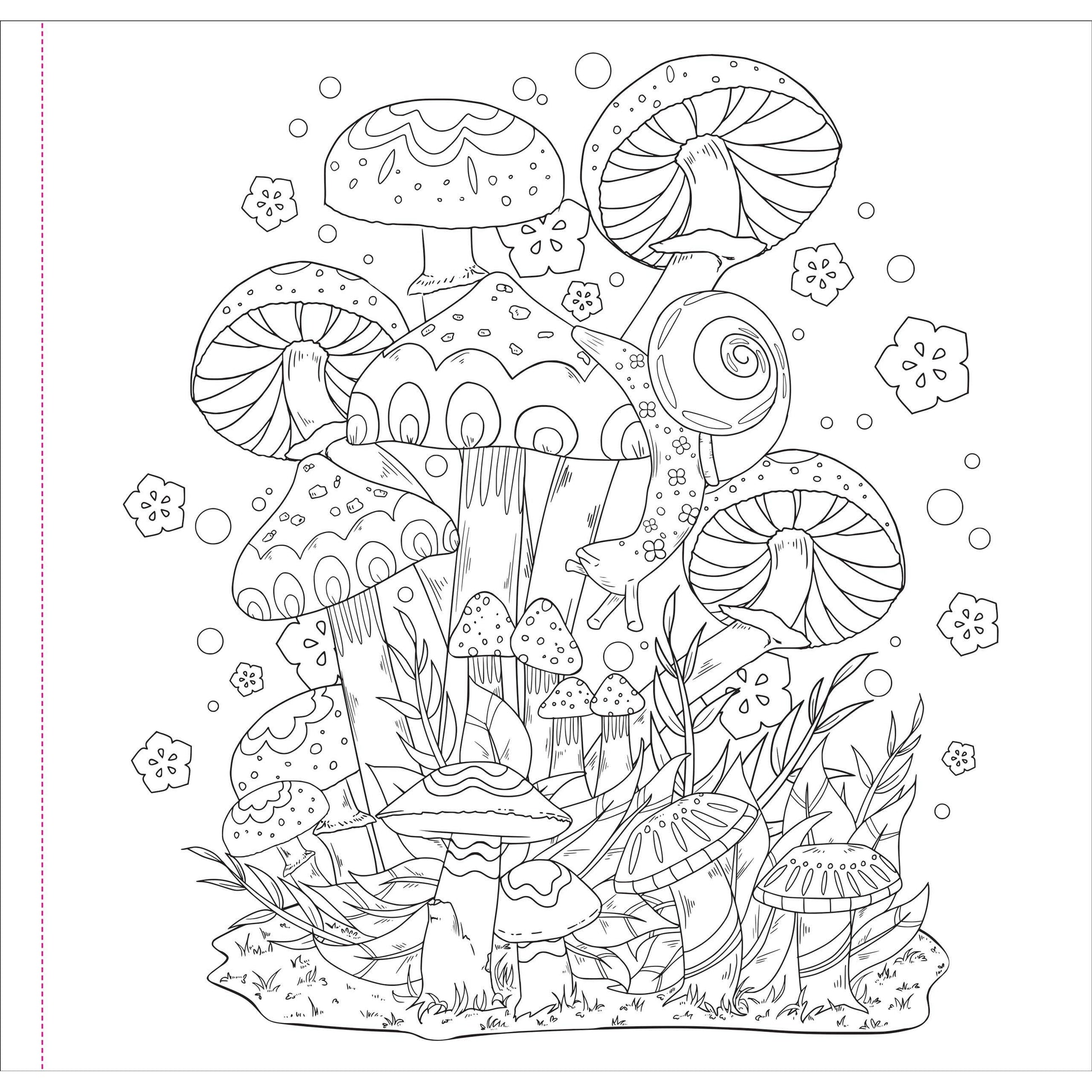 Mushrooms Adult Coloring Book | 31 Nature-inspired One-Sided Designs Thick Pages