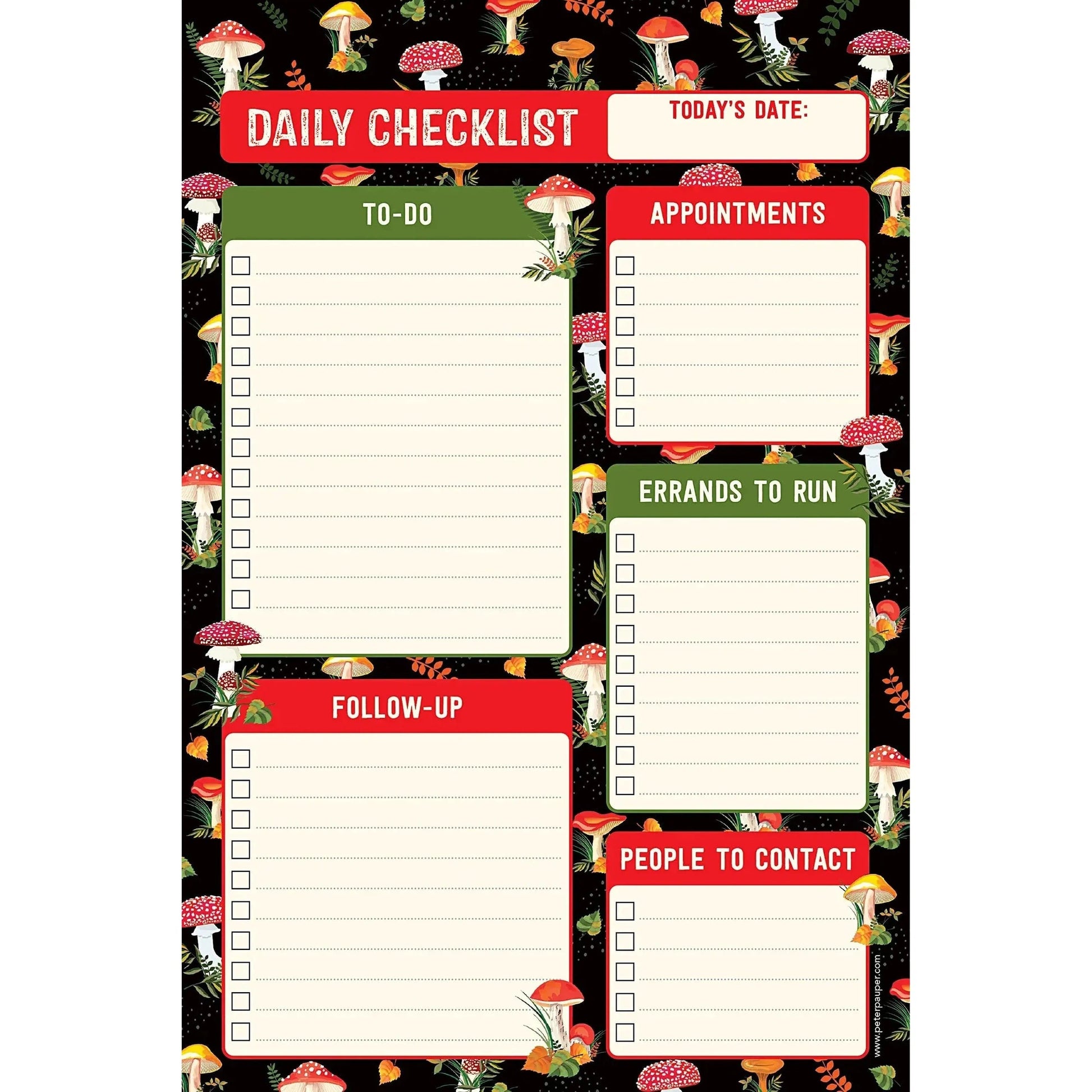 Mushrooms Daily Checklist Note Pad | 60 Tearable Sheets 6" x 9" Stationery List Pad