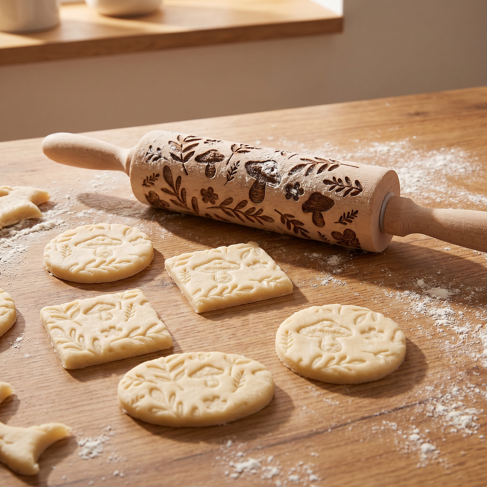 Mushrooms Small Embossing Rolling Pin | Creates Mushrooms and Florals Design