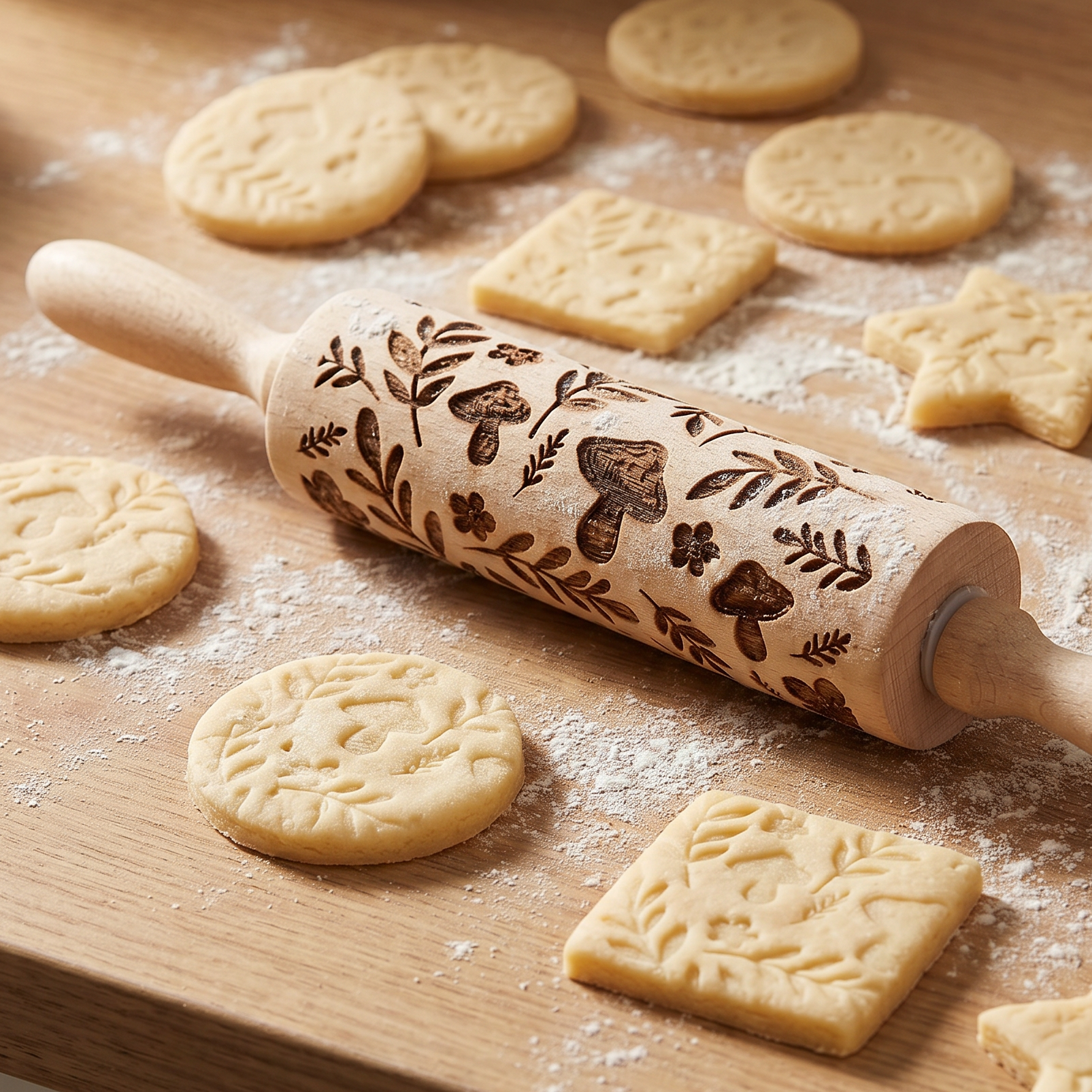 Mushrooms Small Embossing Rolling Pin | Creates Mushrooms and Florals Design
