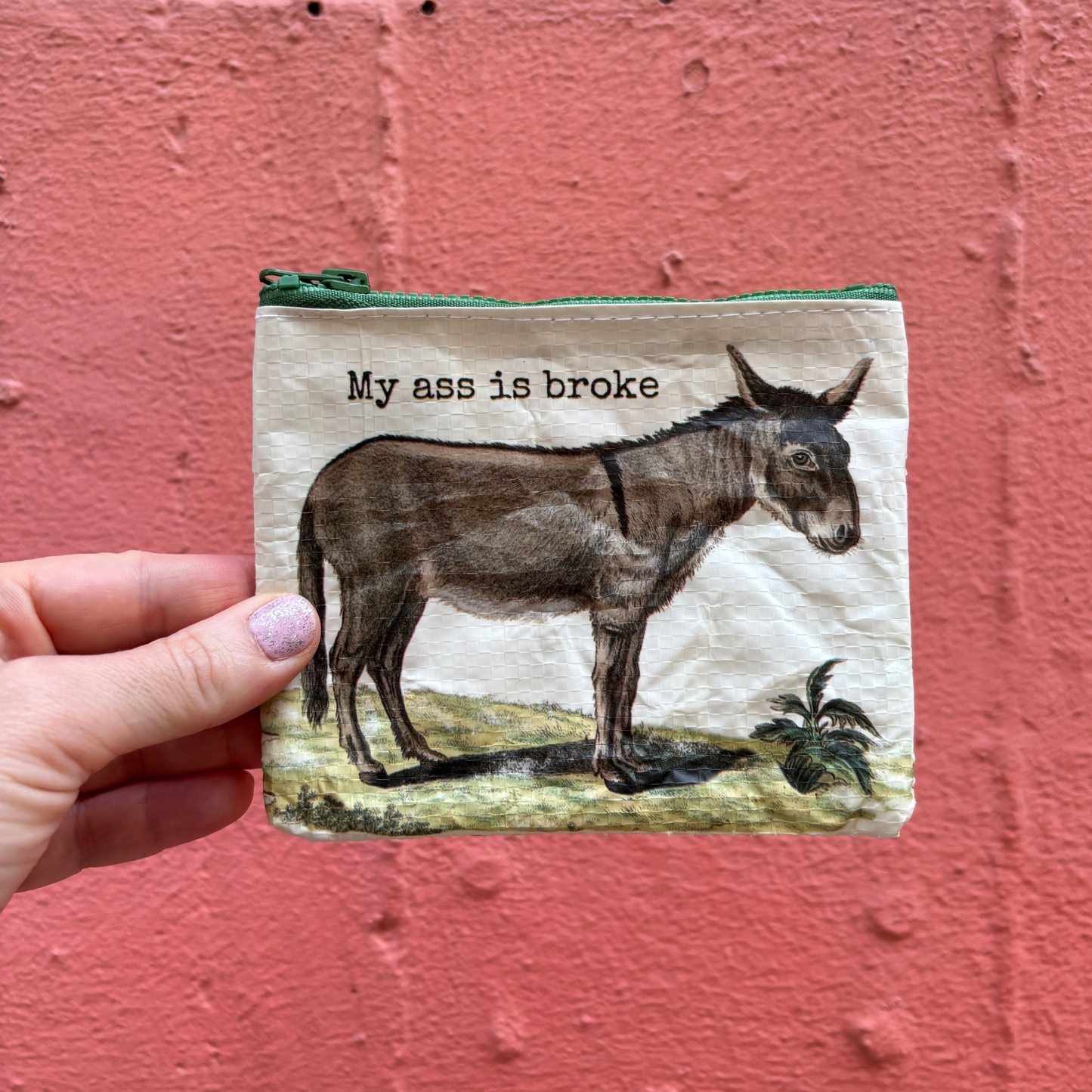 My Ass is Broke Donkey Coin Purse | Double-Sided Zipper Wallet Organizer Pouch | 5.25" x 4.25"-Primitives by Kathy-The Bullish Store