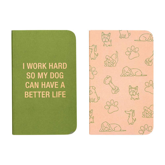 My Dog in Dark Green / Cute Doodle Sketch Dog Theme in Pink Mini Note Book Set