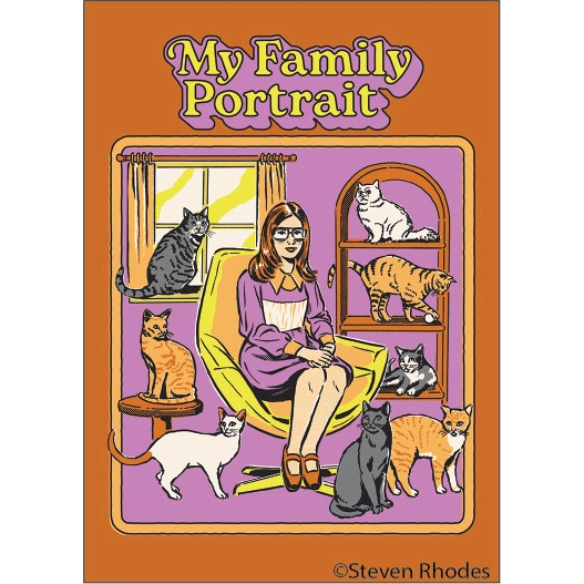 My Family Portrait Cat Lady Magnet | '80s Children's Book Style Satirical Art | 2" x 3"
