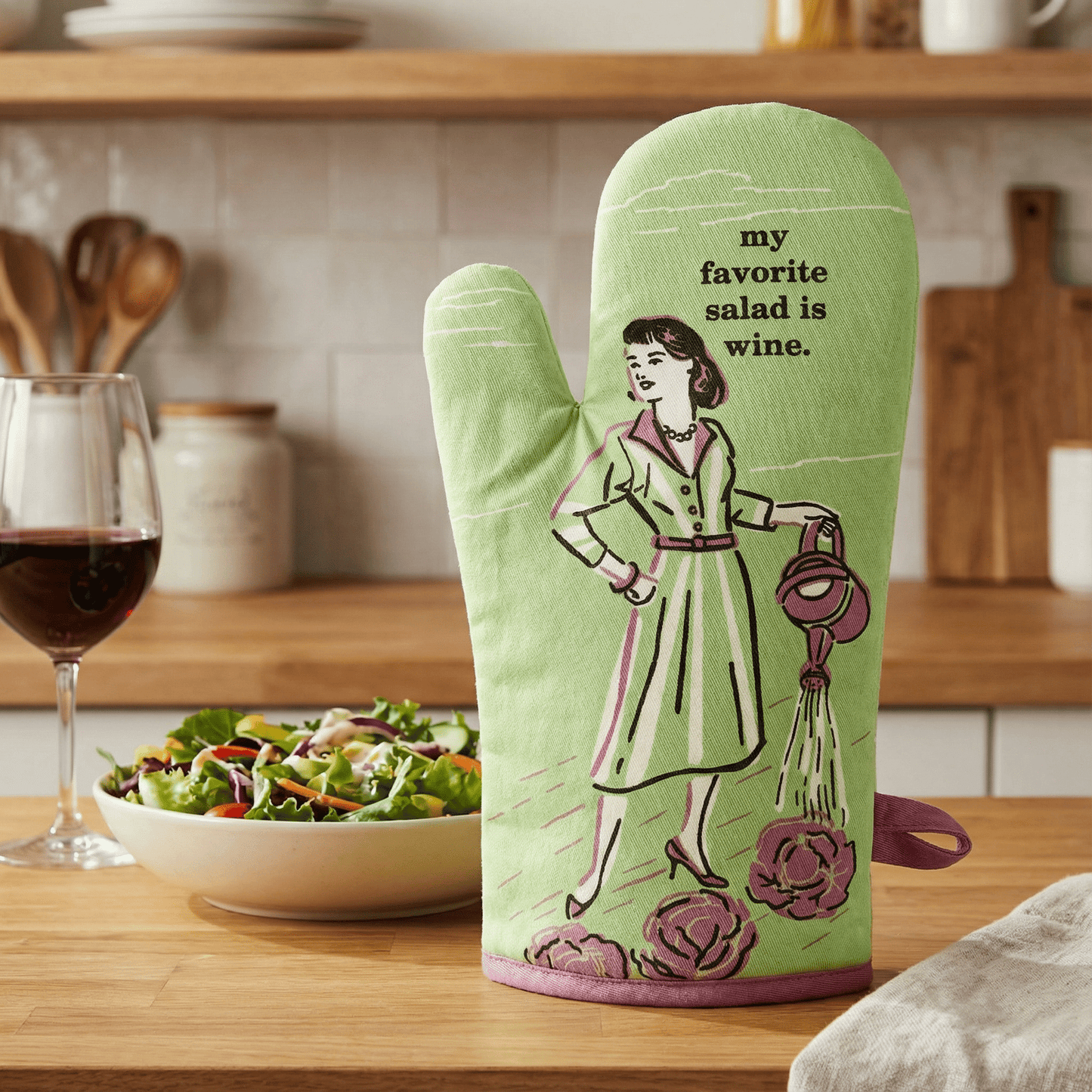 My Favorite Salad Is Wine Oven Mitt | Insulated Cotton Pot Holder | BlueQ at GetBullish