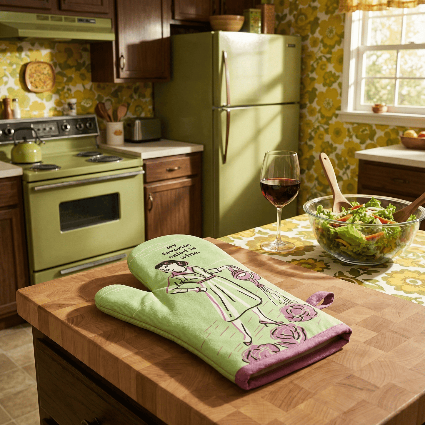 My Favorite Salad Is Wine Oven Mitt | Insulated Cotton Pot Holder | BlueQ at GetBullish