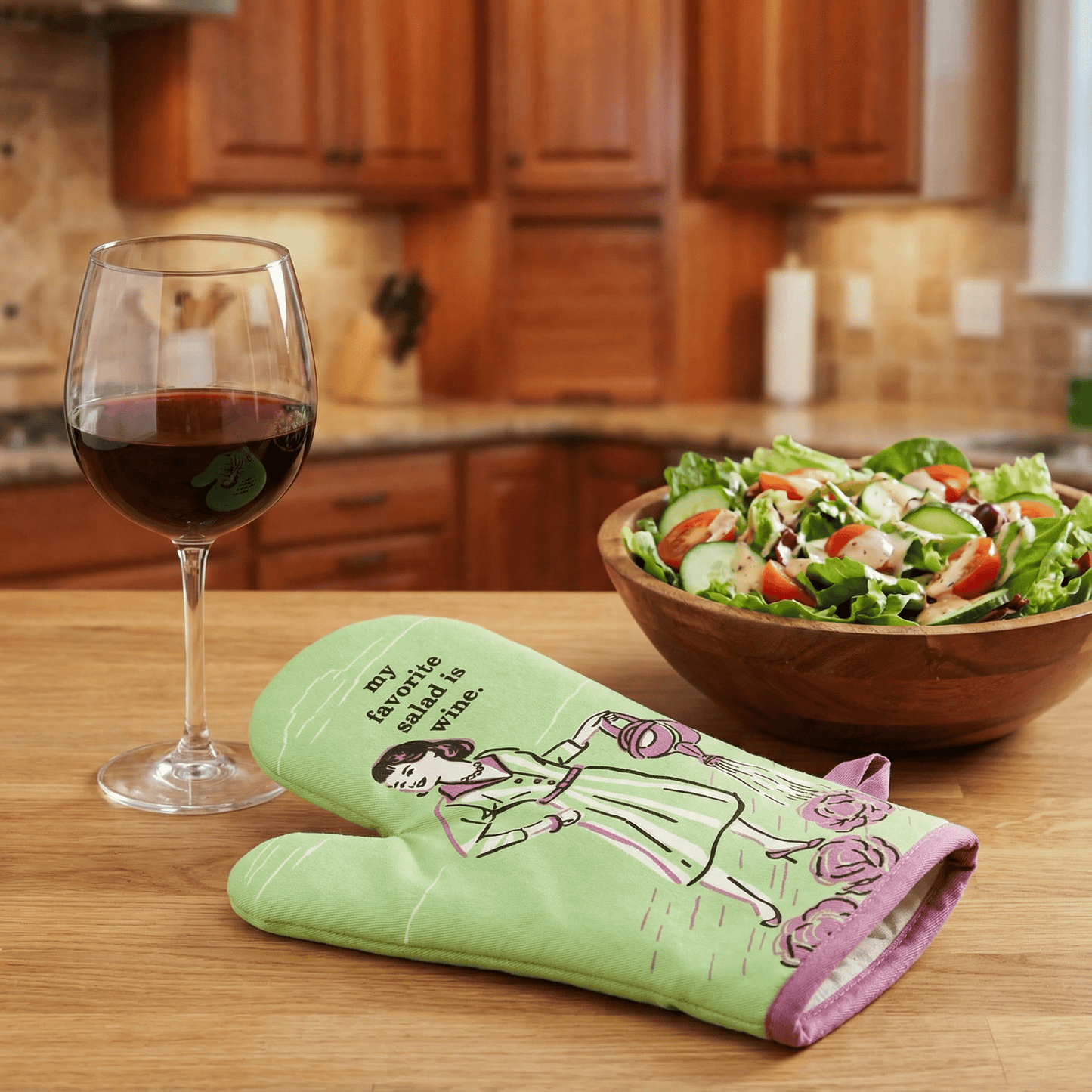 My Favorite Salad Is Wine Oven Mitt | Insulated Cotton Pot Holder | BlueQ at GetBullish