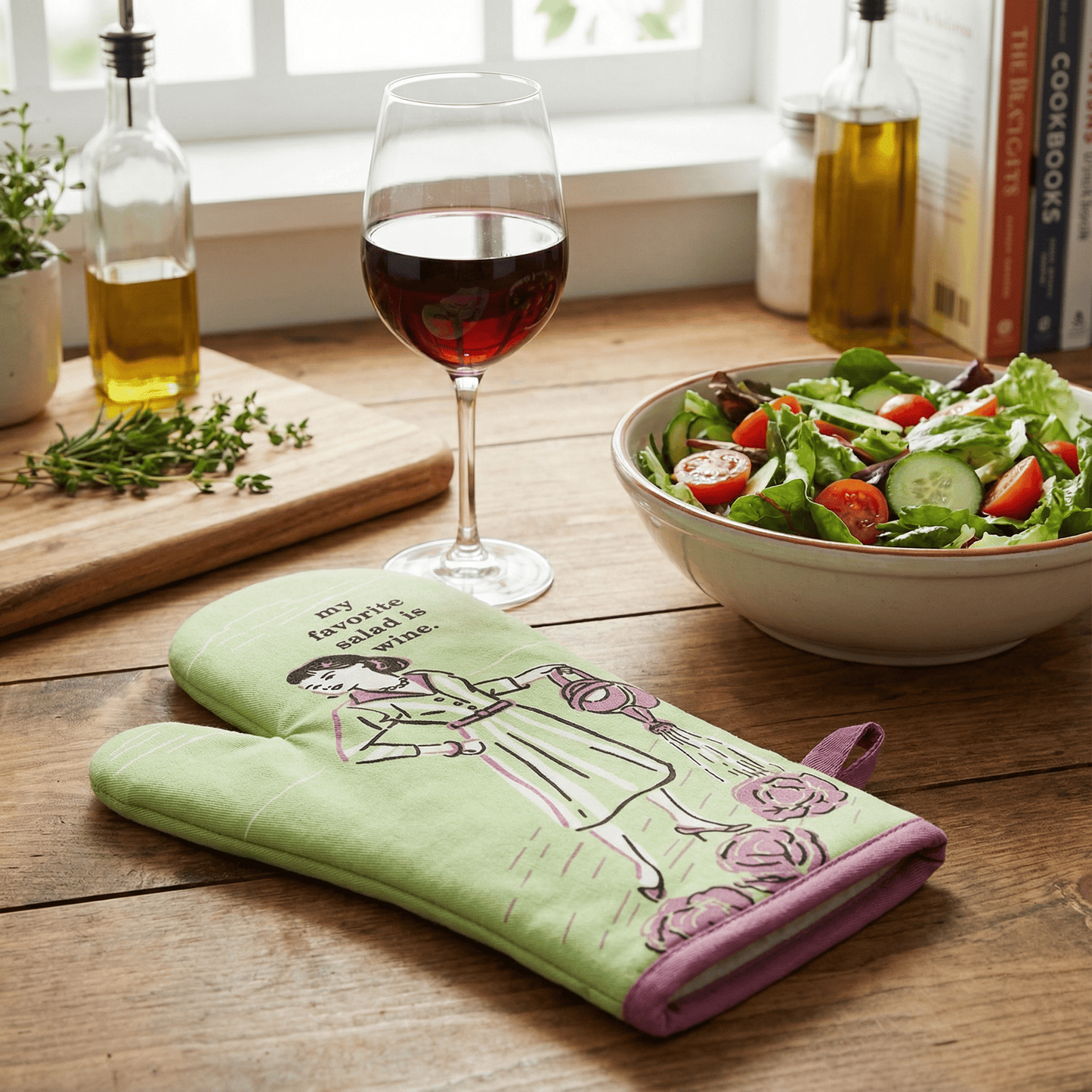 My Favorite Salad Is Wine Oven Mitt | Insulated Cotton Pot Holder | BlueQ at GetBullish