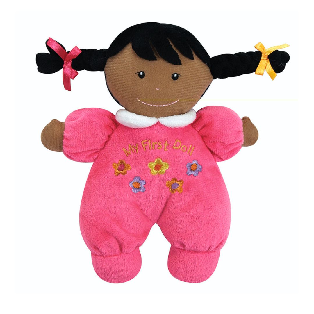 My First Doll in Hot Pink | African-American Soft Plush 8" Doll | Baby Infant Gift 1st Doll