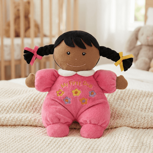 My First Doll in Hot Pink | African-American Soft Plush 8" Doll | Baby Infant Gift 1st Doll
