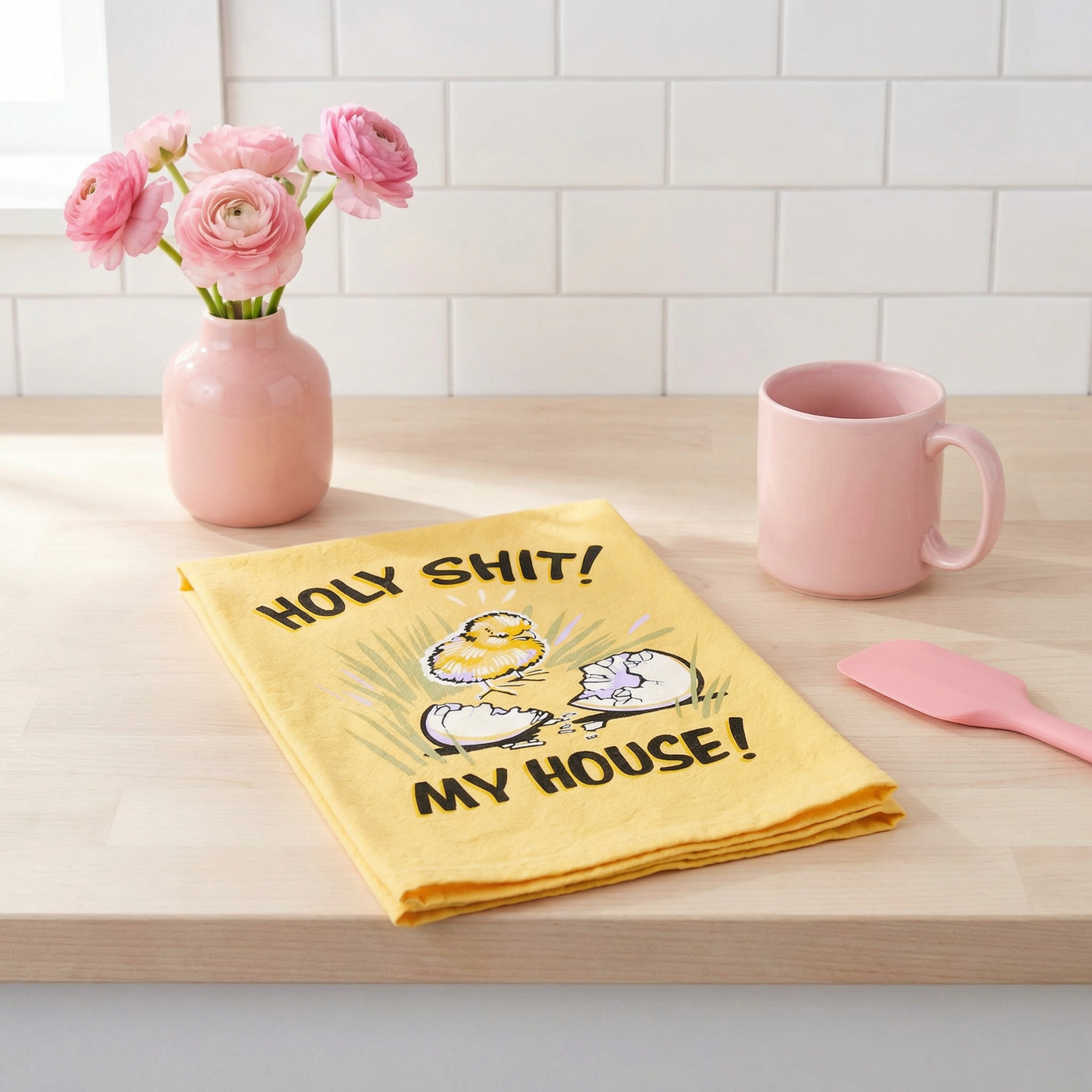 My House Kitchen Towel | Funny Easter Chick Dish Towel | Yellow Cotton Easter Kitchen Decor
