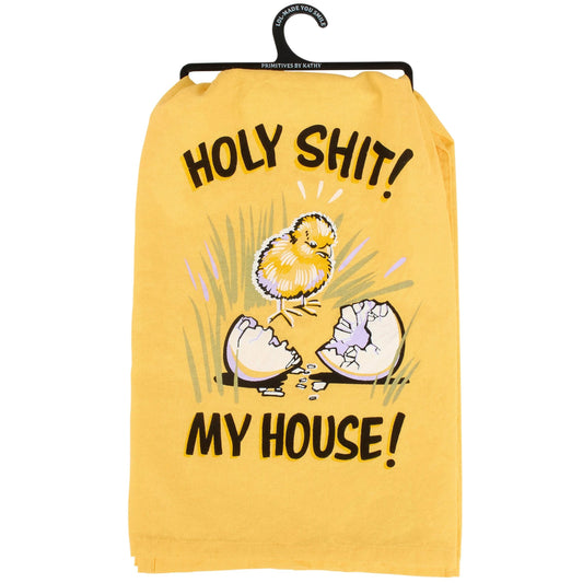My House Kitchen Towel | Funny Easter Chick Dish Towel | Yellow Cotton Easter Kitchen Decor