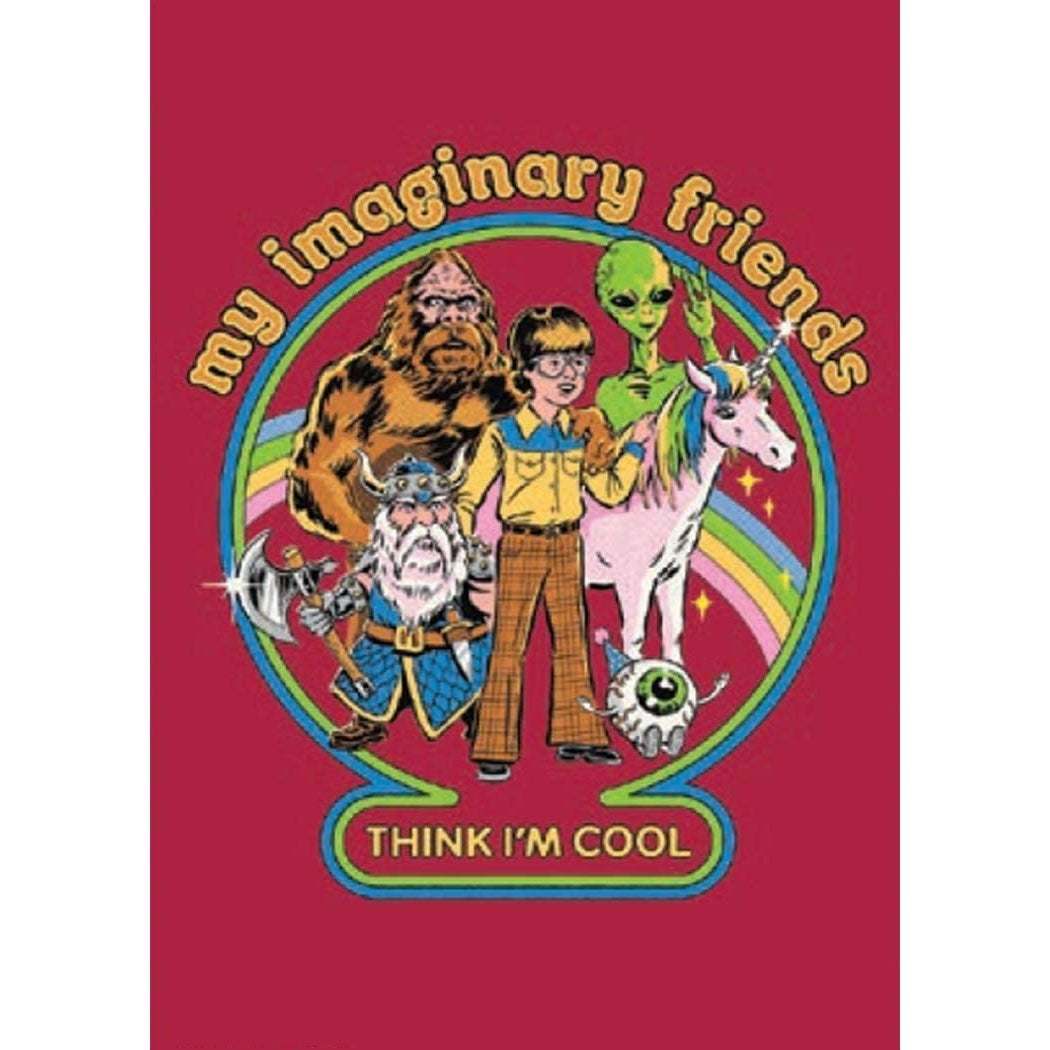 My Imaginary Friends Think I'm Cool Fridge Magnet | '80s Children's Book Style Satirical Art by Steven Rhodes