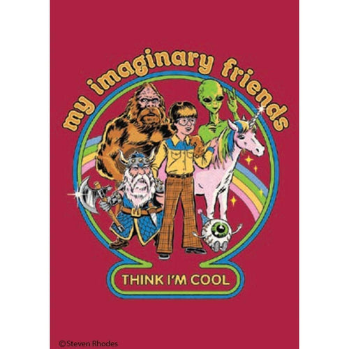 My Imaginary Friends Think I'm Cool Fridge Magnet | '80s Children's Book Style Satirical Art by Steven Rhodes