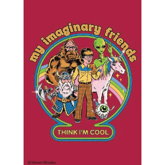 My Imaginary Friends Think I'm Cool Fridge Magnet | '80s Children's Book Style Satirical Art by Steven Rhodes