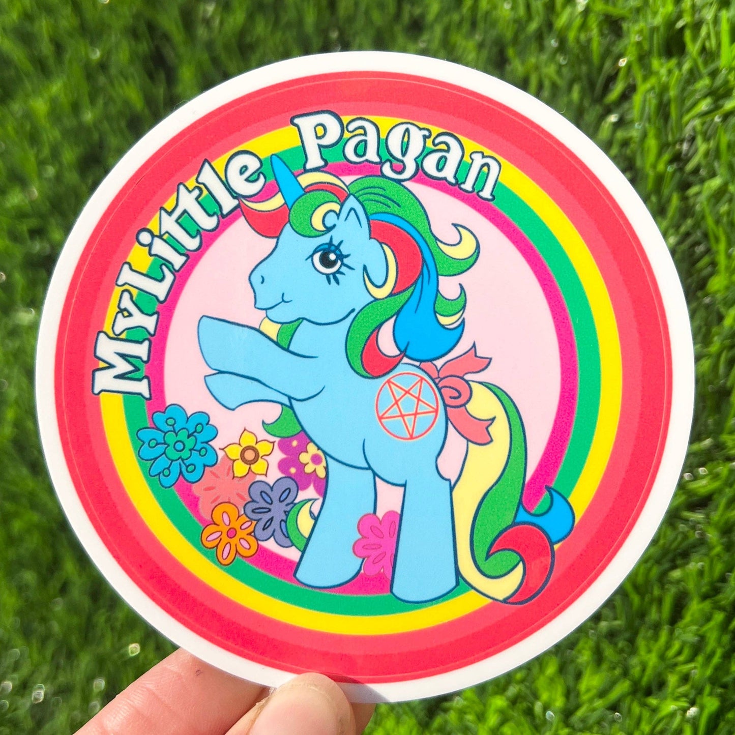 My Little Pagan Waterproof Glossy Vinyl Sticker | Funny Pony Gay Retro Round Decal | 3"