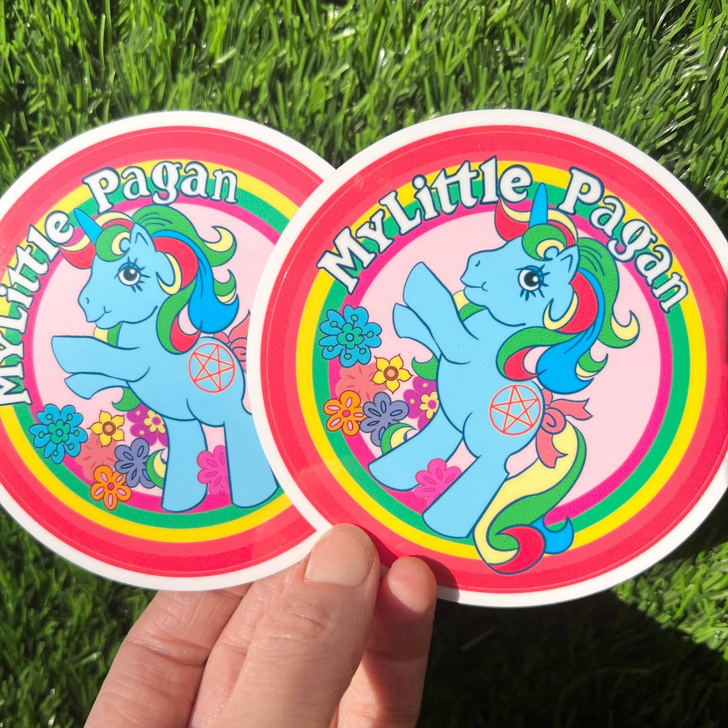 My Little Pagan Waterproof Glossy Vinyl Sticker | Funny Pony Gay Retro Round Decal | 3"