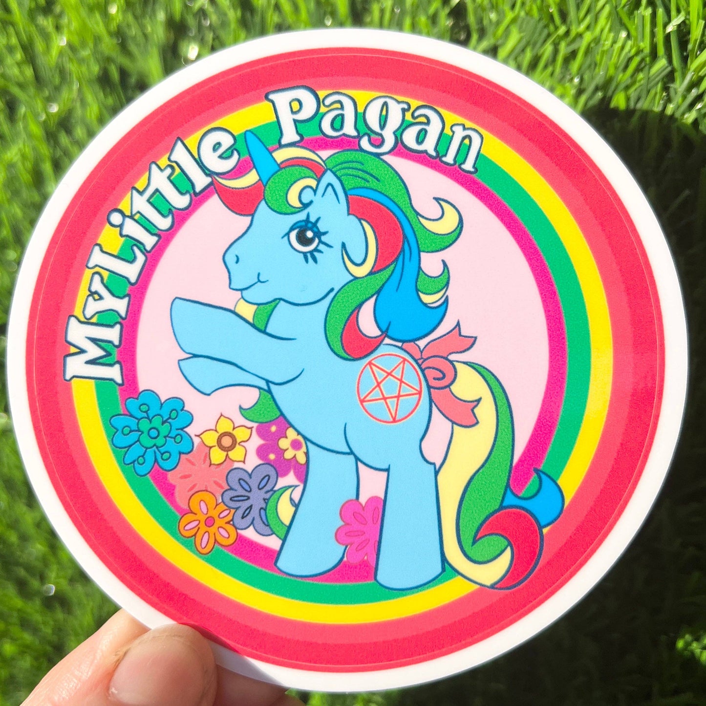 My Little Pagan Waterproof Glossy Vinyl Sticker | Funny Pony Gay Retro Round Decal | 3"