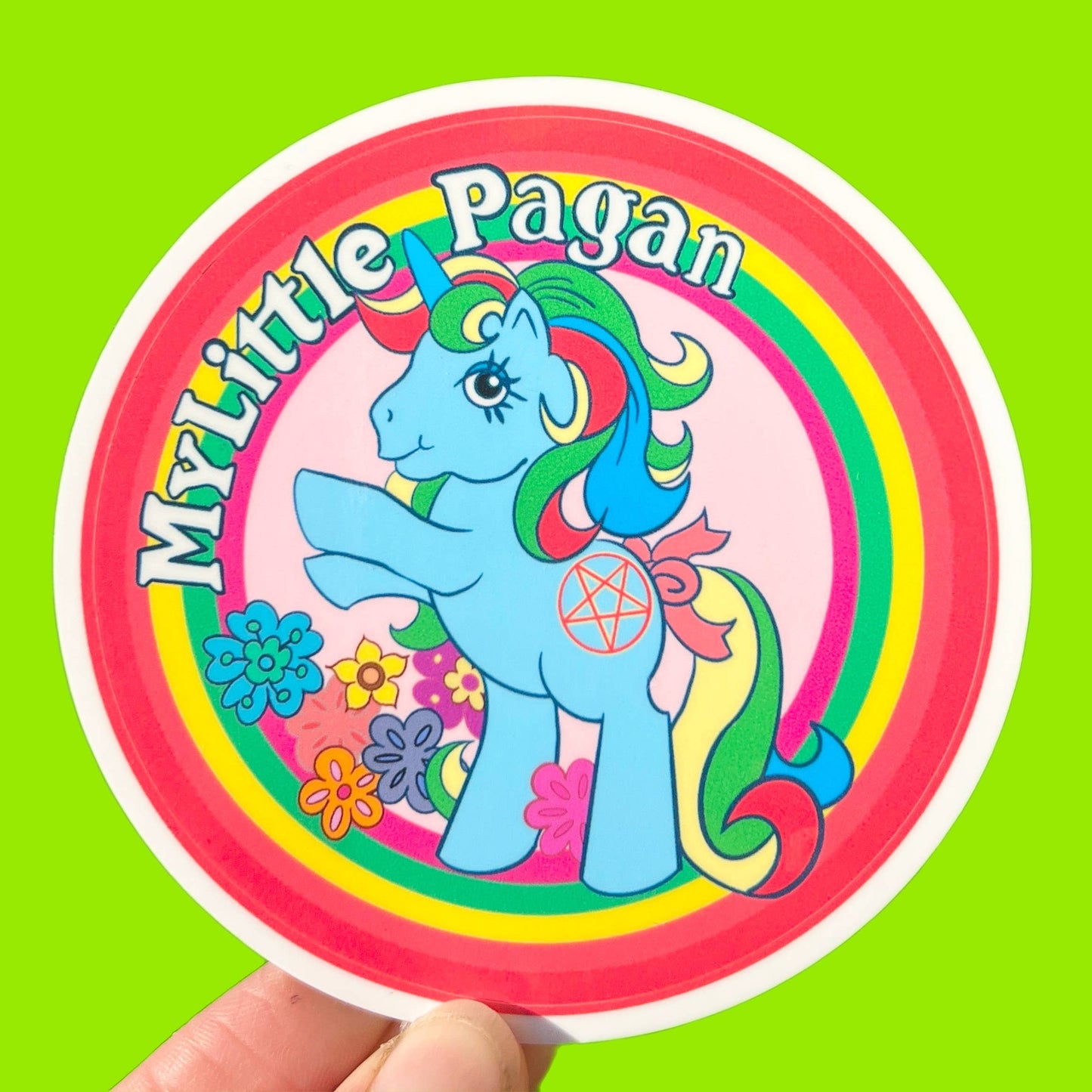 My Little Pagan Waterproof Glossy Vinyl Sticker | Funny Pony Gay Retro Round Decal | 3"