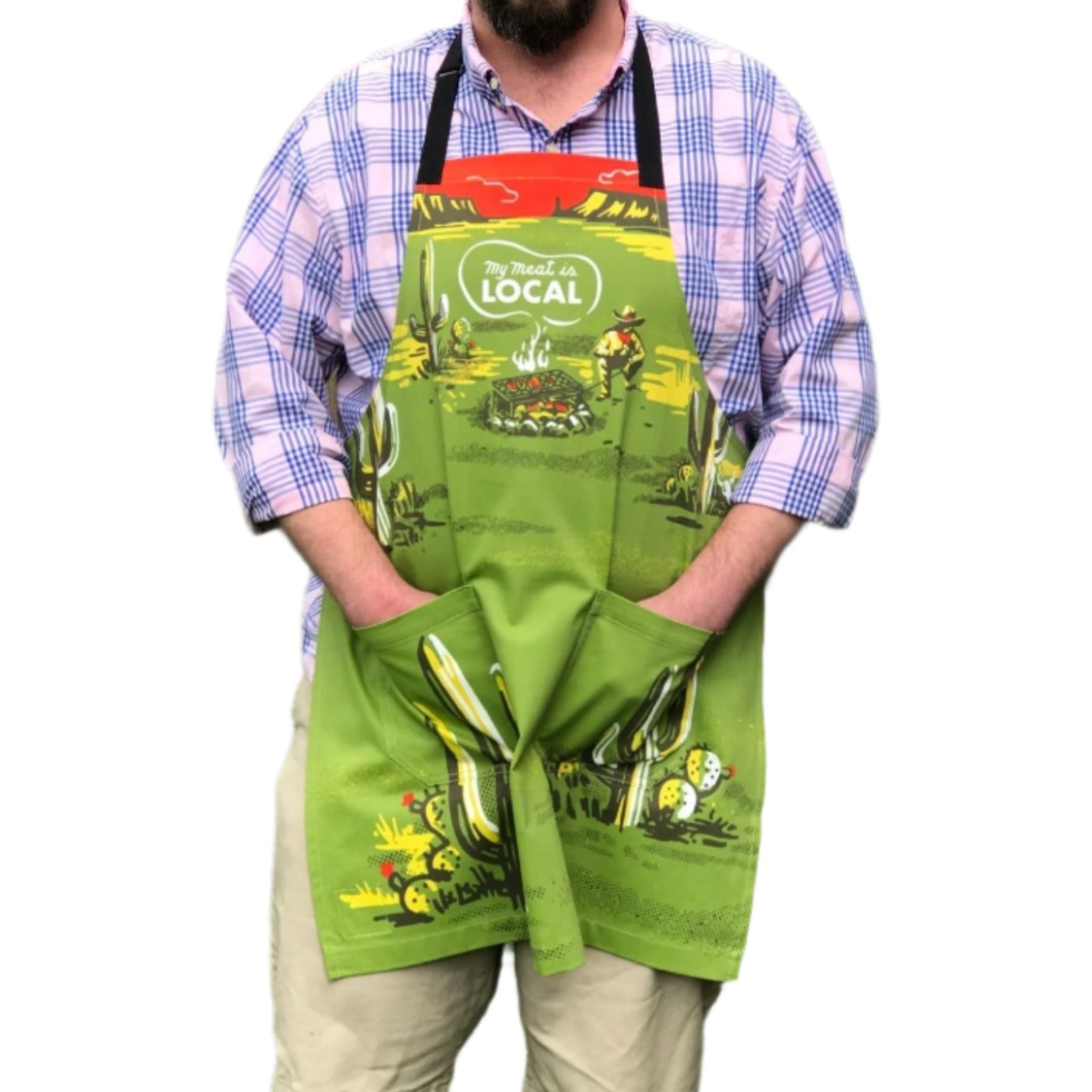 My Meat Is Local Funny Cooking and BBQ Apron Unisex 2 Pockets Adjustable Strap 100% Cotton | BlueQ at GetBullish