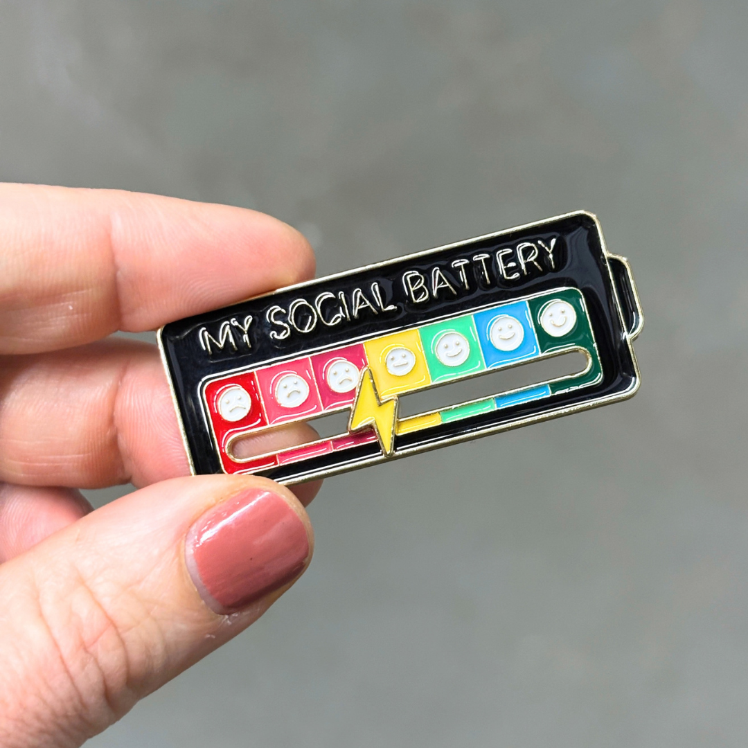 My Social Battery Enamel Pin with Mood Slider | 2" | Black Rainbow Gold-Paper & Quartz-The Bullish Store