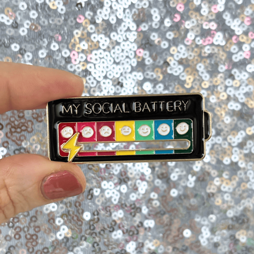 My Social Battery Enamel Pin with Mood Slider | 2" | Black Rainbow Gold-Paper & Quartz-The Bullish Store