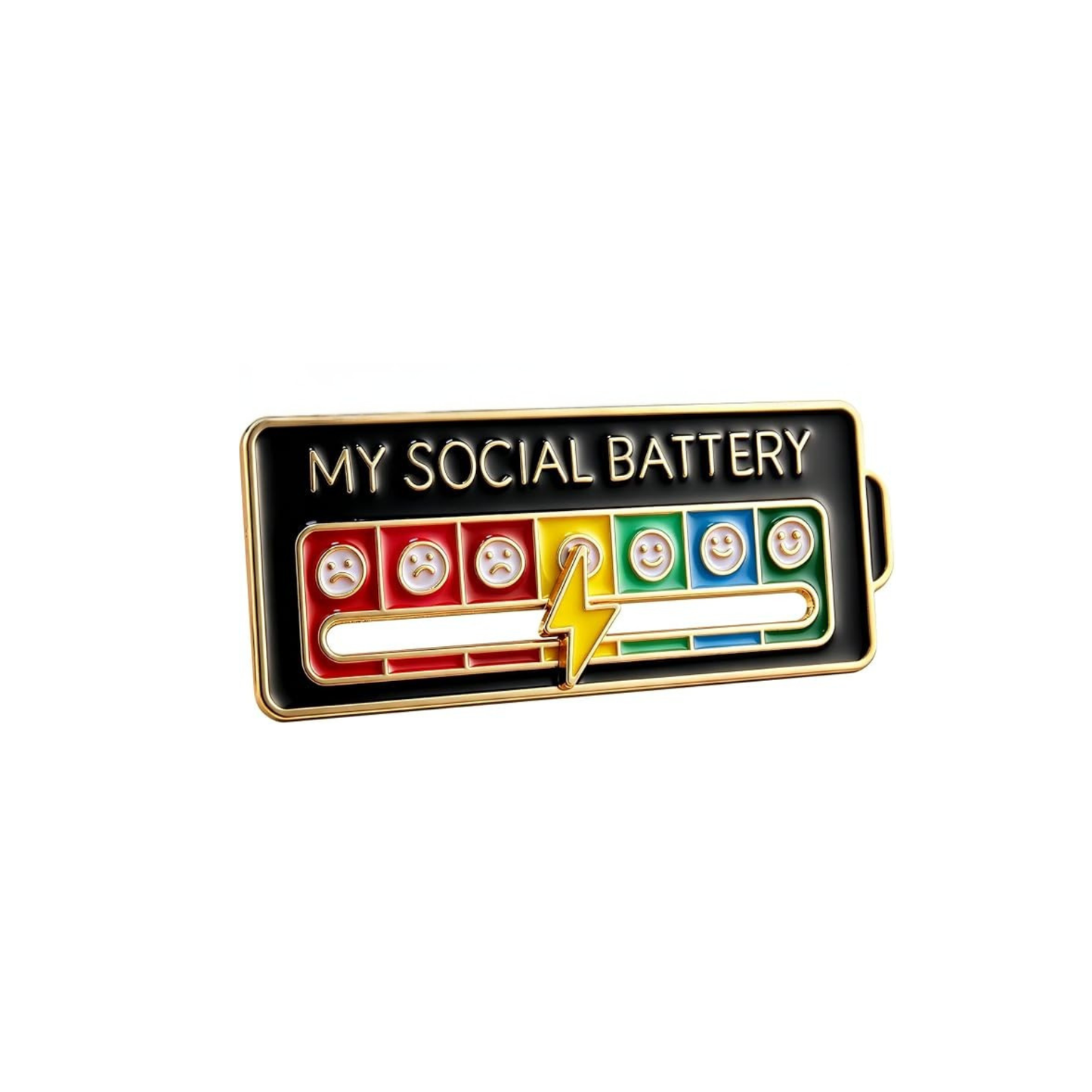 My Social Battery Enamel Pin with Mood Slider | 2" | Black Rainbow Gold
