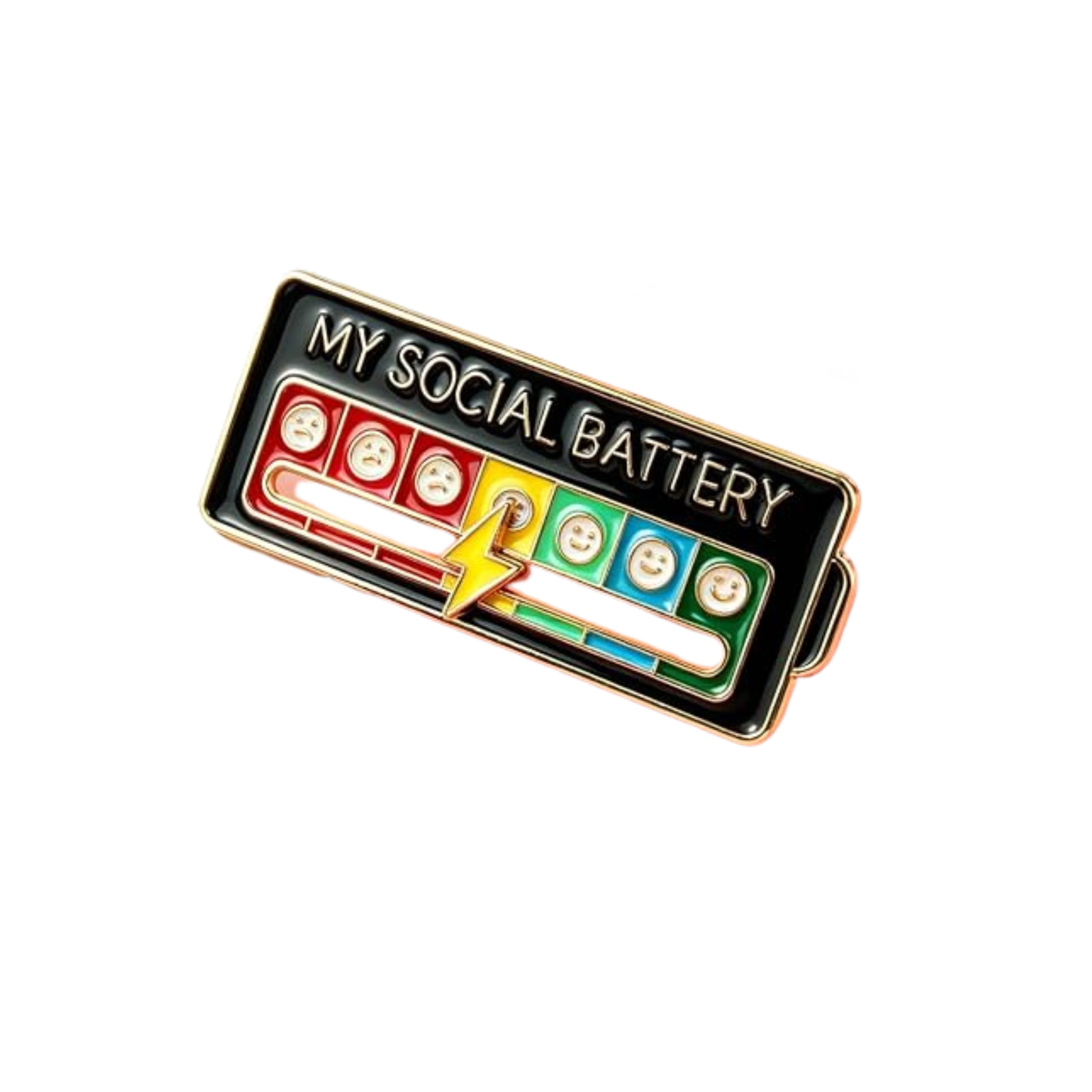 My Social Battery Enamel Pin with Mood Slider | 2" | Black Rainbow Gold