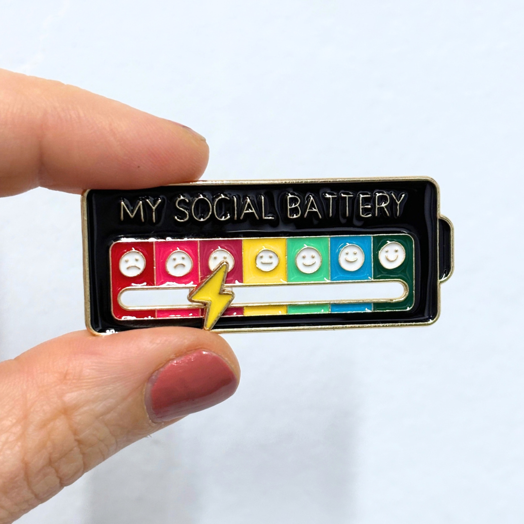My Social Battery Enamel Pin with Mood Slider | 2" | Black Rainbow Gold-Paper & Quartz-The Bullish Store