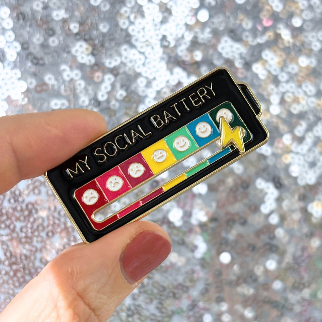 My Social Battery Enamel Pin with Mood Slider | 2" | Black Rainbow Gold-Paper & Quartz-The Bullish Store
