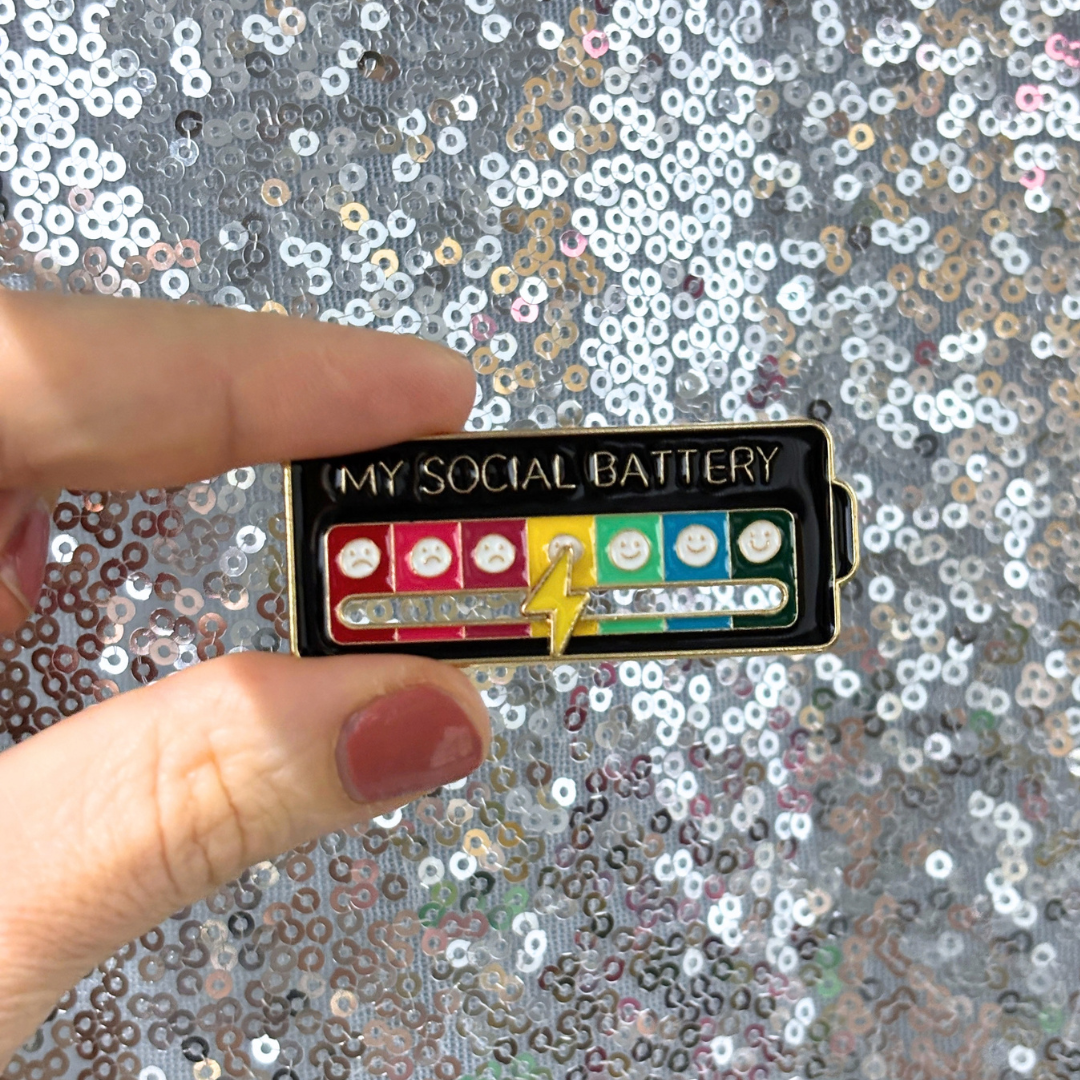My Social Battery Enamel Pin with Mood Slider | 2" | Black Rainbow Gold-Paper & Quartz-The Bullish Store