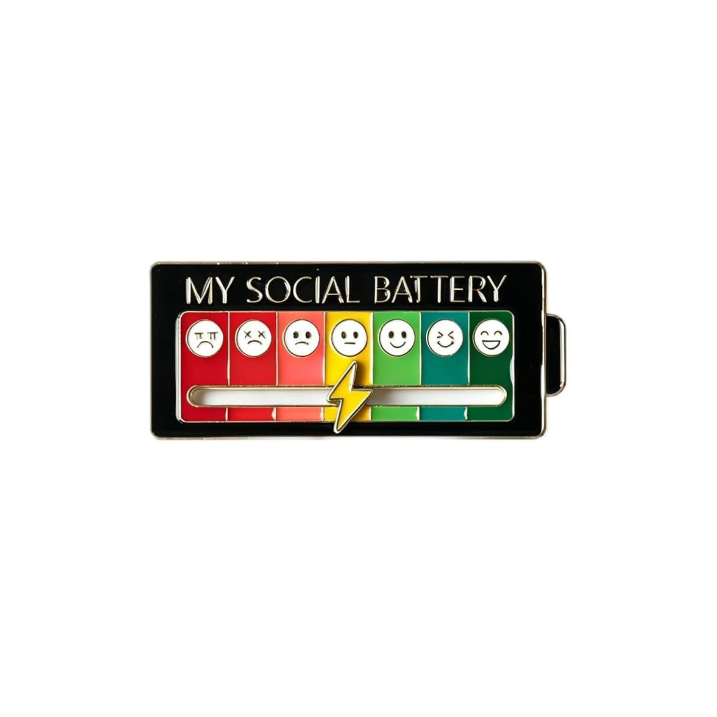 My Social Battery Enamel Pin with Mood Slider | 2" | Black Rainbow Gold