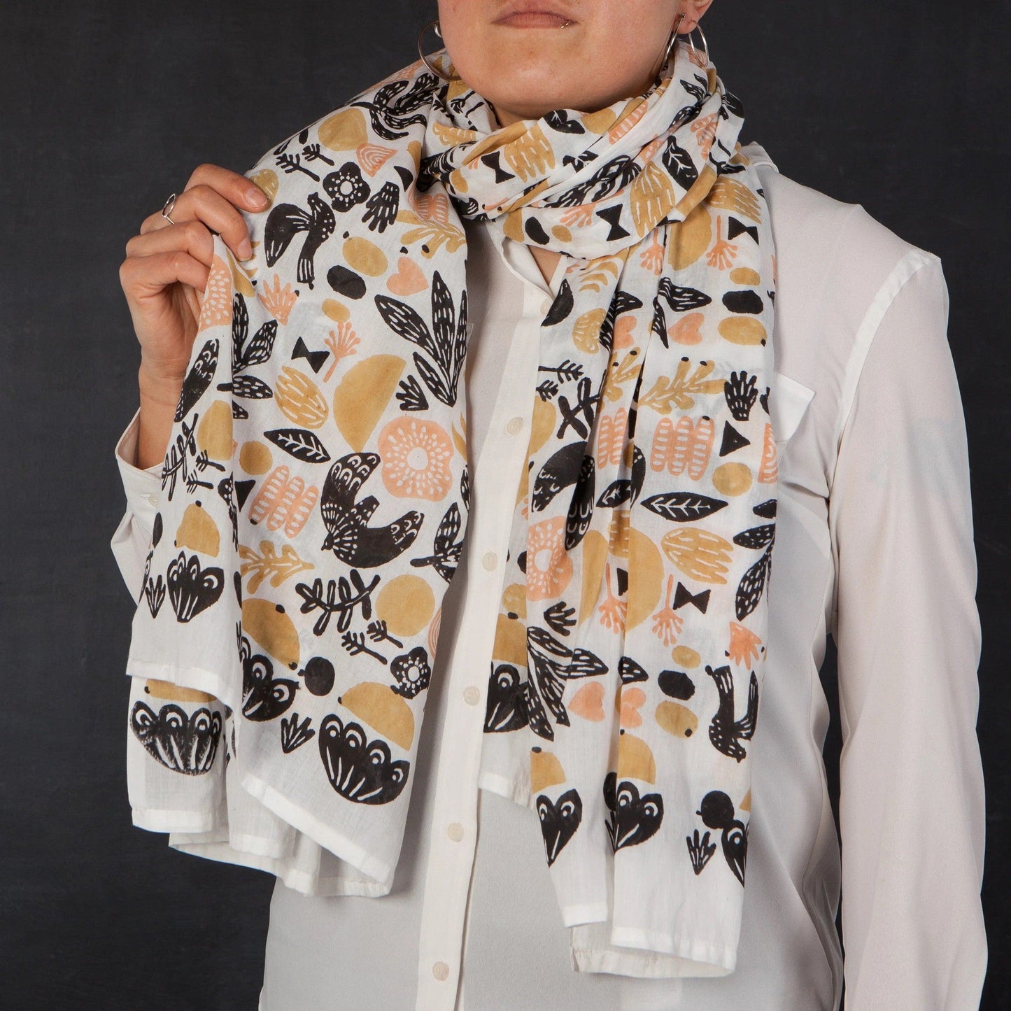 Myth Cotton Long Designer Scarf Tan | Wrap-around Shawl Scarves | 40” x 72”