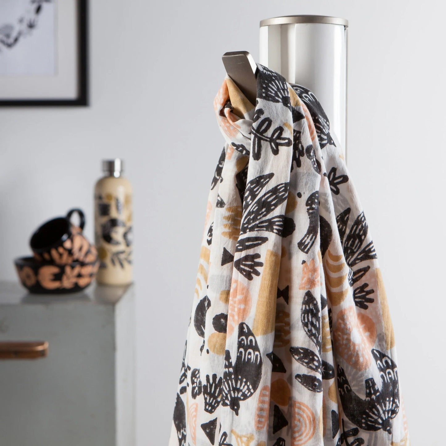 Myth Cotton Long Designer Scarf Tan | Wrap-around Shawl Scarves | 40” x 72”