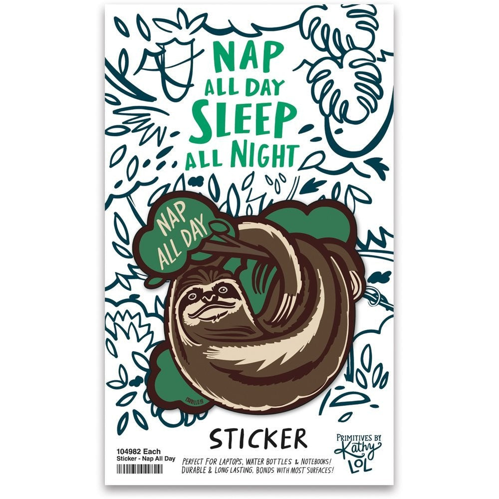 Nap All Day Sleep All Night Sloth Vinyl Sticker