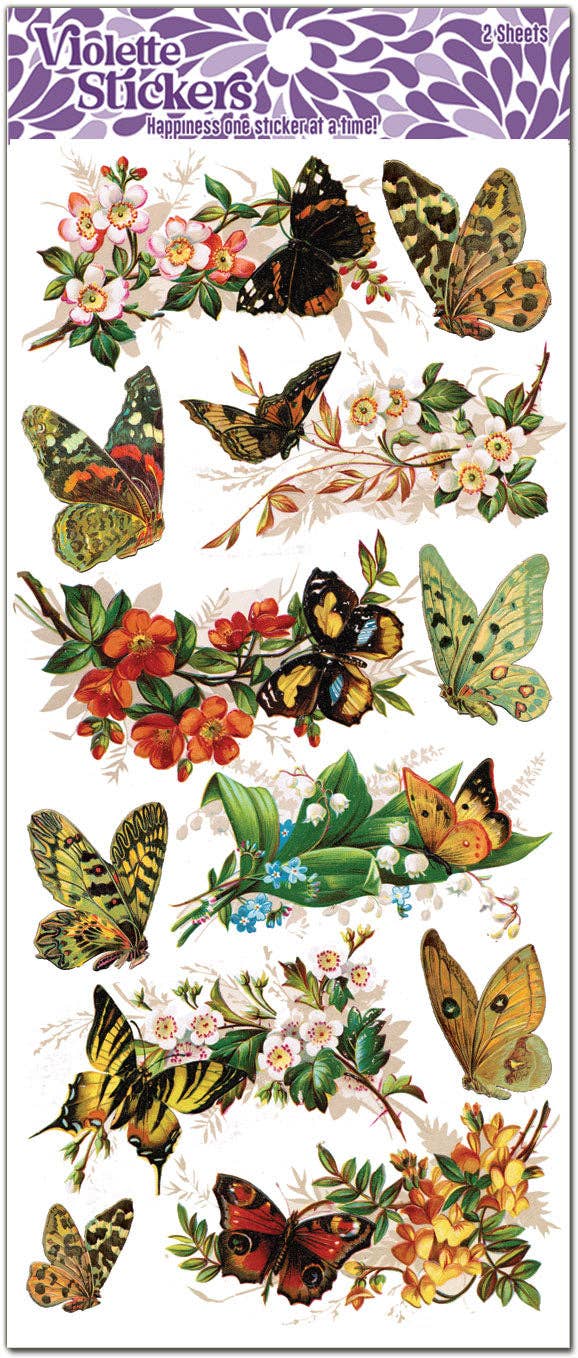 Natural Butterflies Clear Stickers | 4" x 8" | 2 Sheets