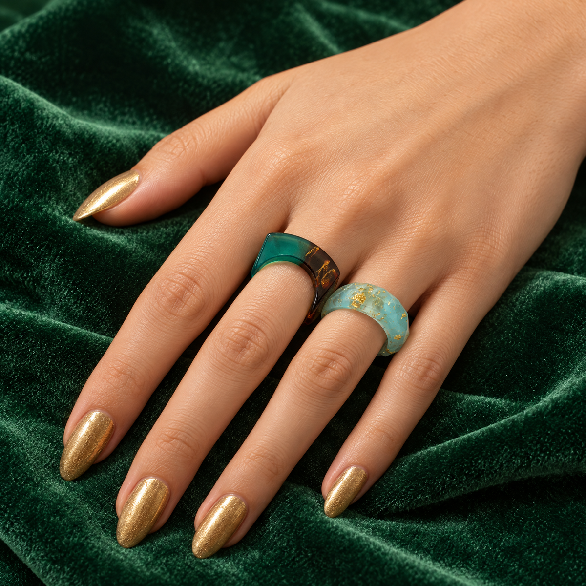 Nature's Splendor Resin Ring Mismatched Set of 2-Paper & Quartz-The Bullish Store