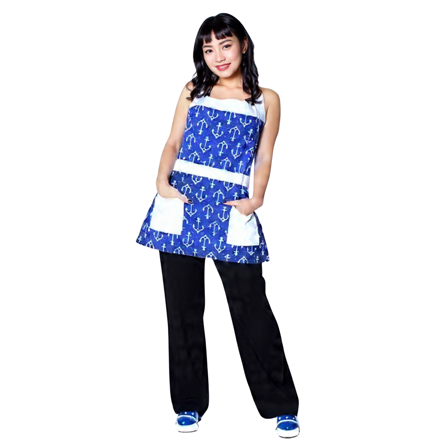 Nautical Anchor Apron for Women | Blue Sailor Apron Cooking and Baking Kitchen Gift