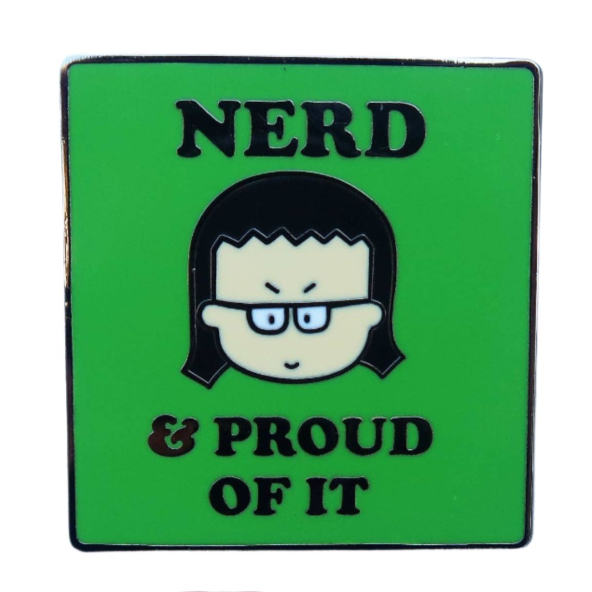 "Nerd & Proud Of It" Square Enamel Pin in Green | Lapel Pin Badges