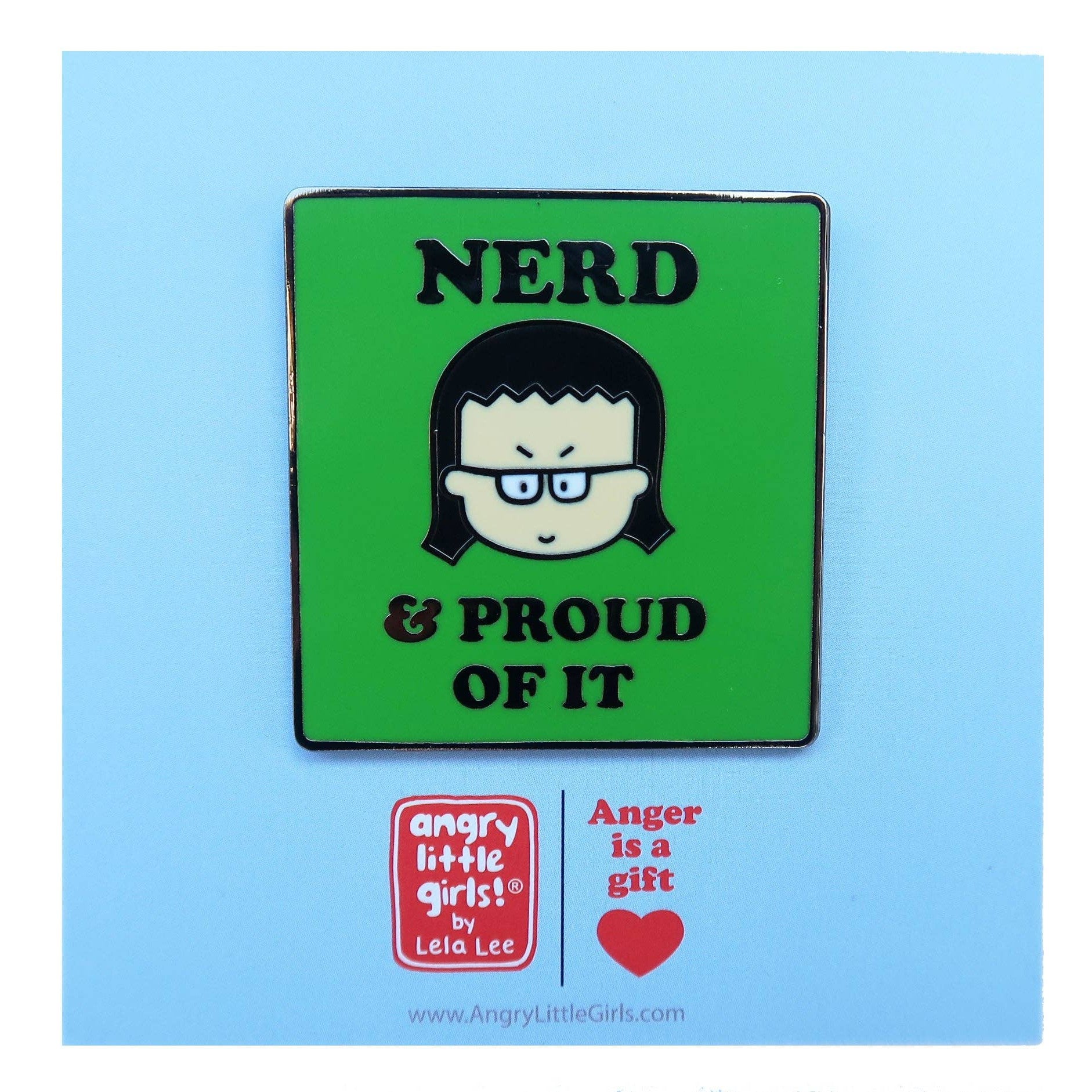 "Nerd & Proud Of It" Square Enamel Pin in Green | Lapel Pin Badges