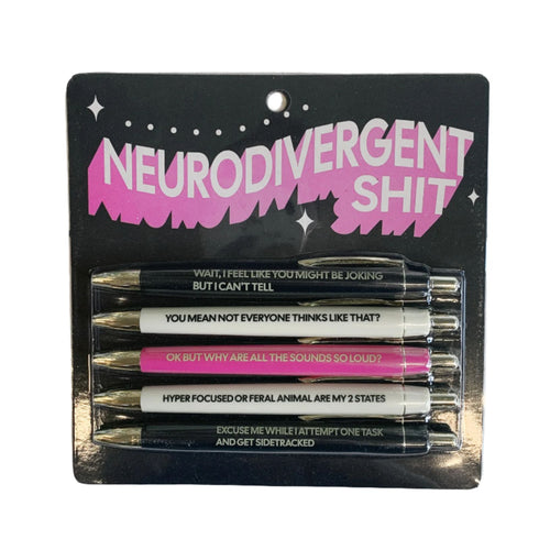 Neurodivergent Shit Pen Set | Funny Unique Saying Pen | Set of 5 Black Ink Ballpoint Pen