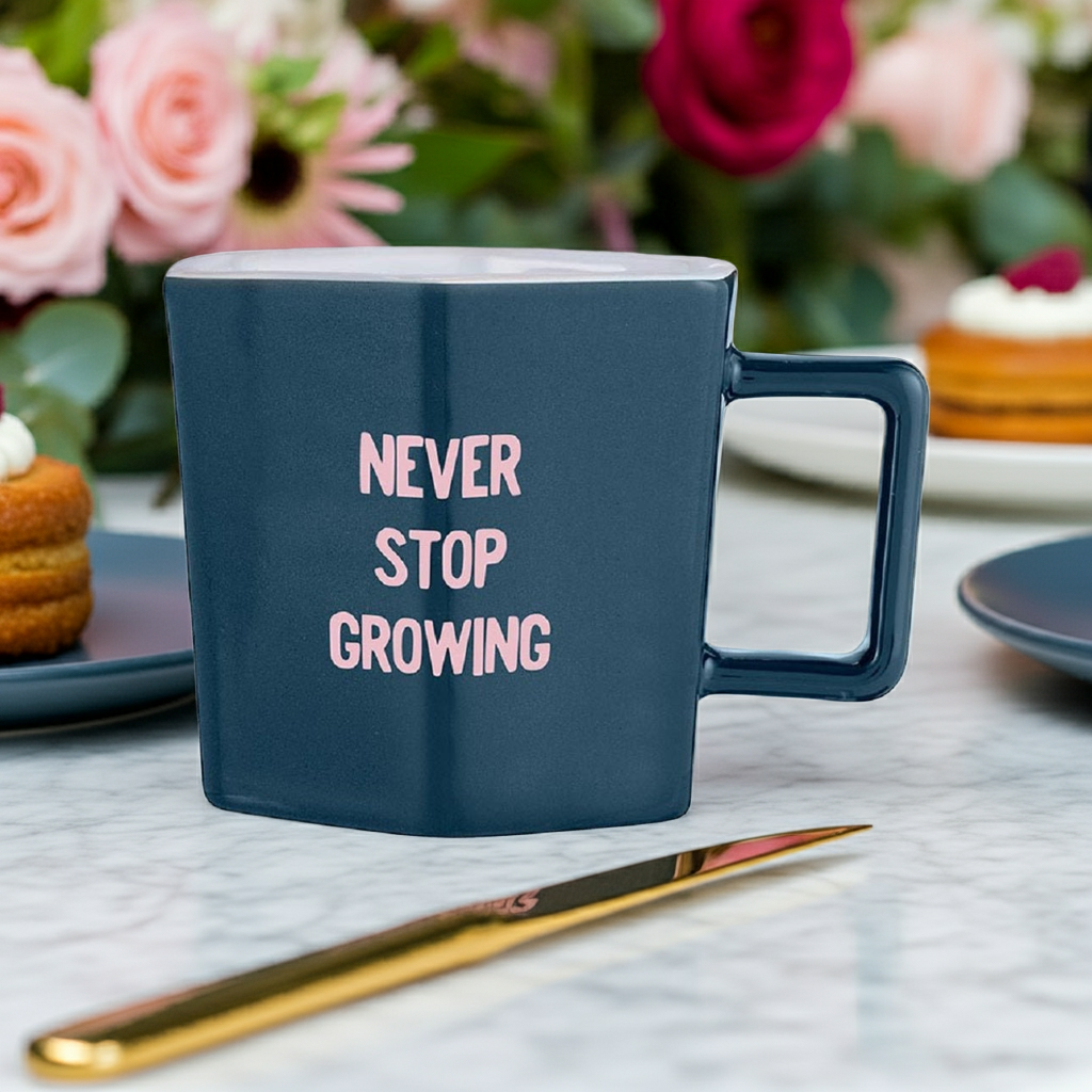 Never Stop Growing Hexagon Mug and Saucer Set in Floral Design