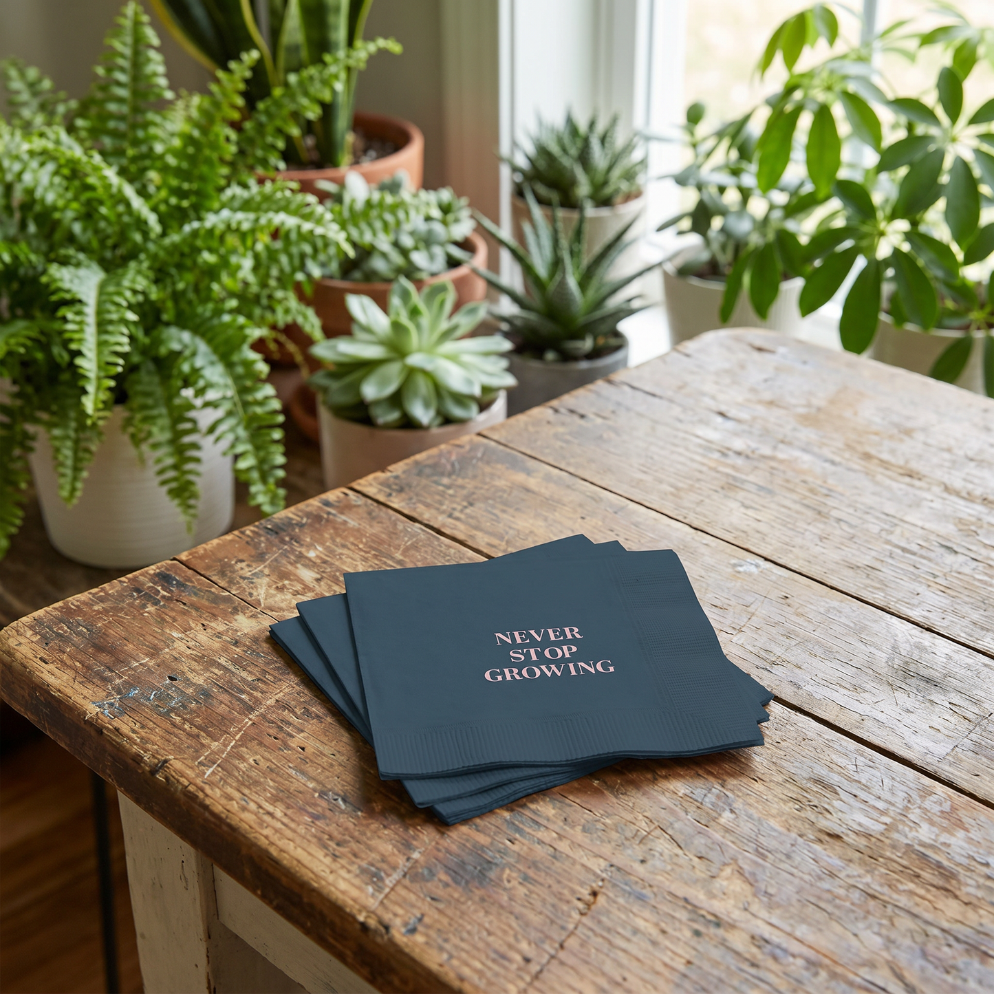 Never Stop Growing Party/Beverage/Cocktail Napkins | 5" Square