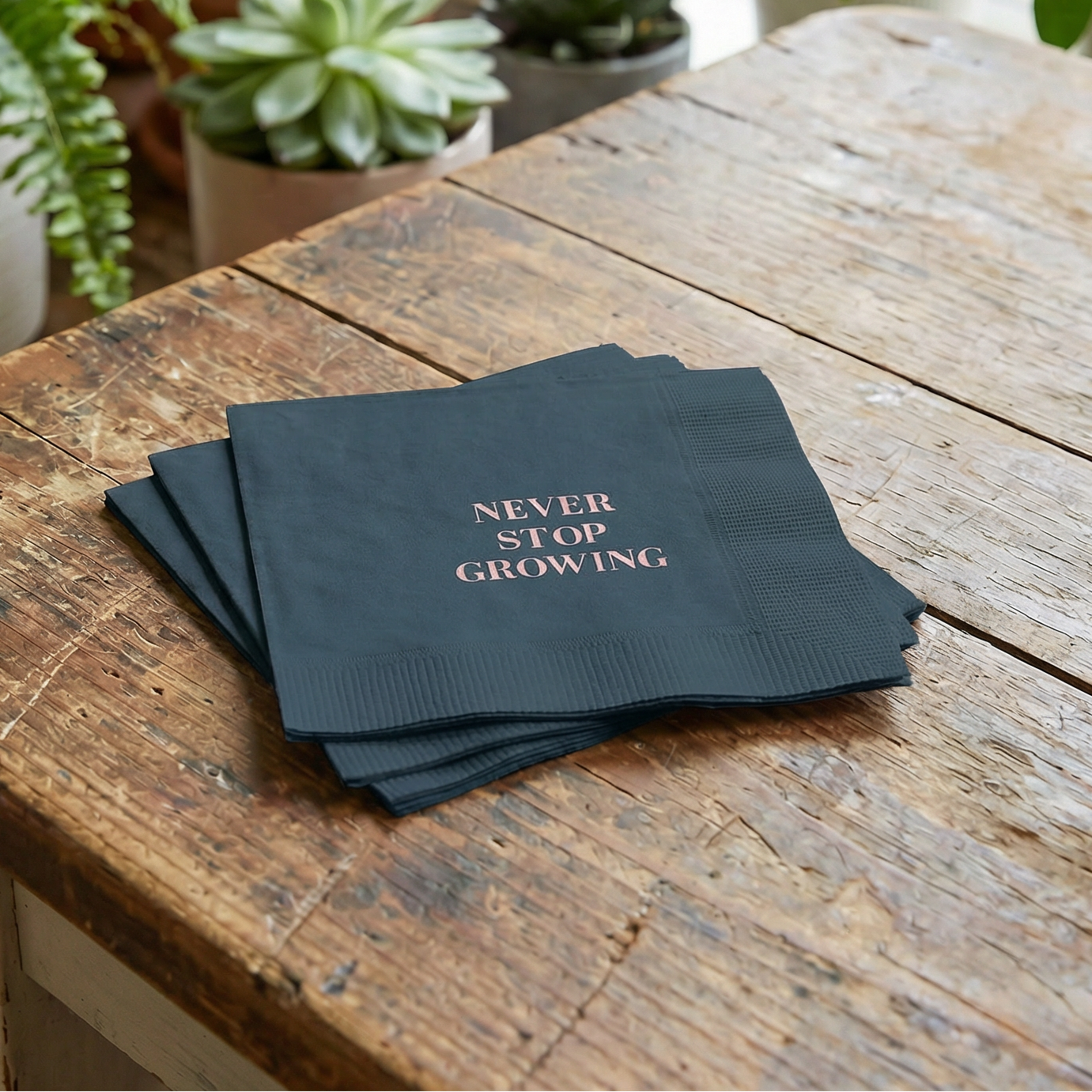 Never Stop Growing Party/Beverage/Cocktail Napkins | 5" Square